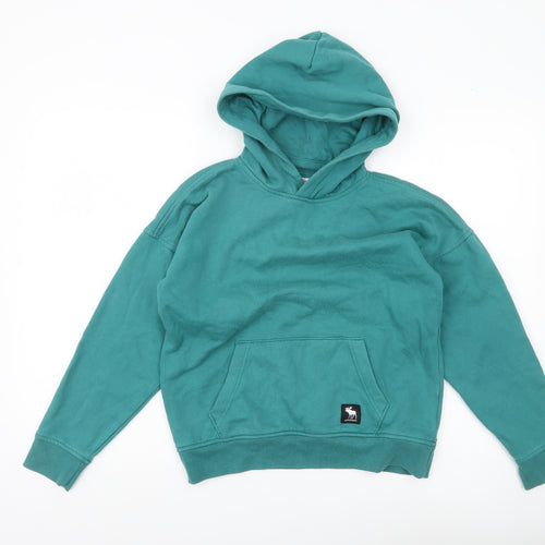 Abercrombie Kids Boys Green Pullover Hoodie 11-12Y Regular Fit Logo