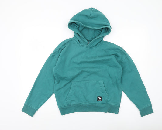 Front view of Abercrombie & Fitch Kids boys’ green pullover hoodie 11-12y regular fit logo