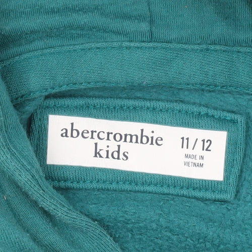 Abercrombie Kids Boys Green Pullover Hoodie 11-12Y Regular Fit Logo