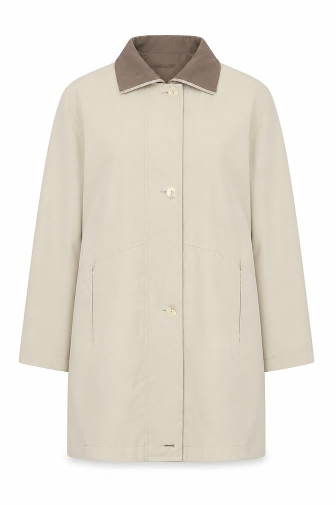 Front view of Classics First Avenue women’s beige coat, size UK 14, lined overcoat