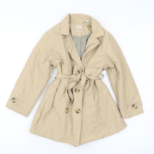 Zara Girls Beige Cotton Blend Trench Coat 4-5 Years Belted Double Breasted