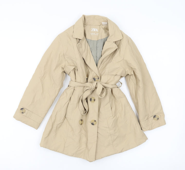 Zara Girls Beige Cotton Blend Trench Coat 4-5 Years Belted Double Breasted