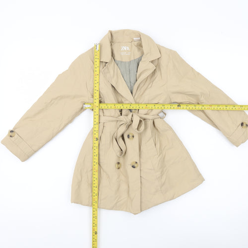 Zara Girls Beige Cotton Blend Trench Coat 4-5 Years Belted Double Breasted