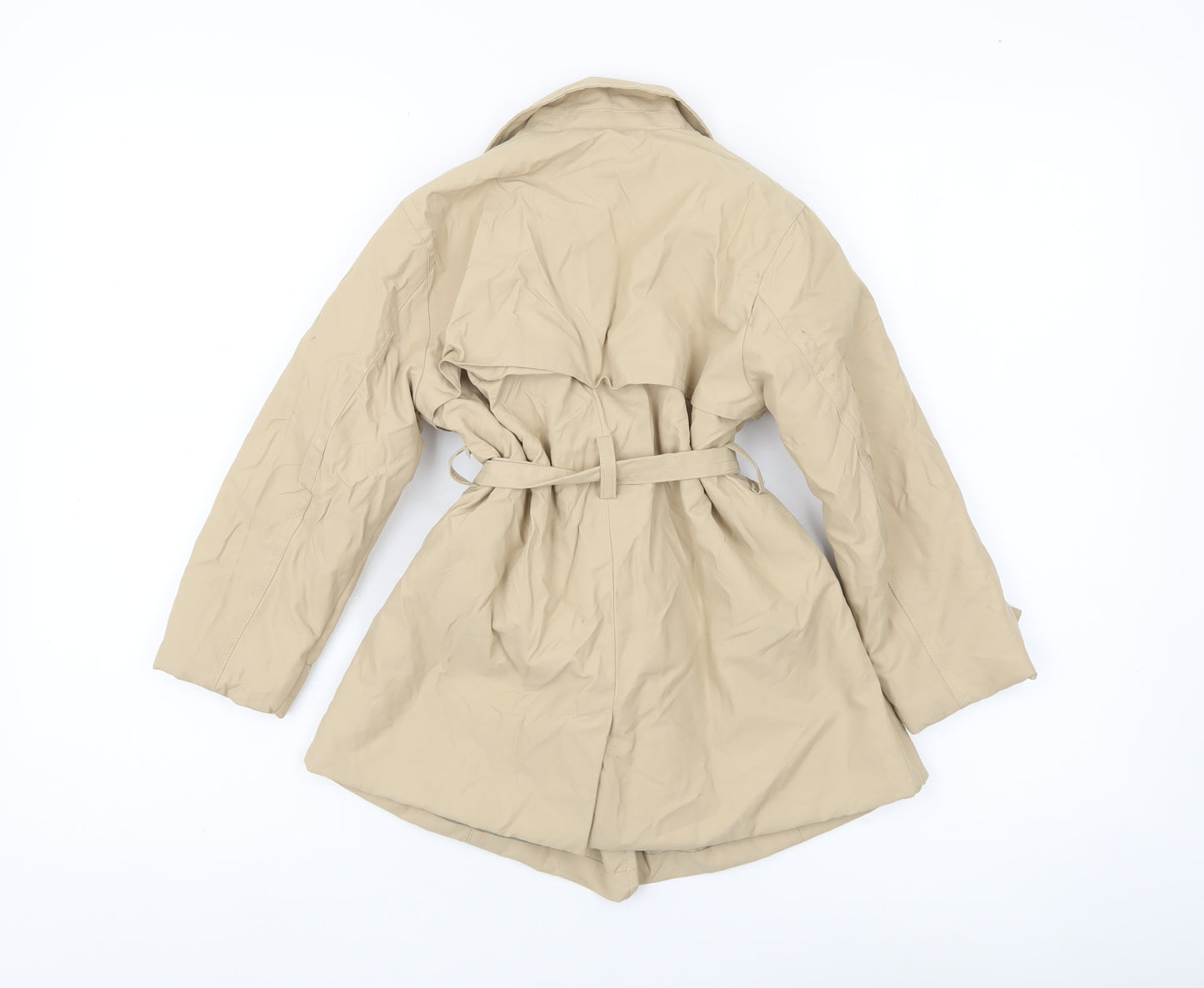 Zara Girls Beige Cotton Blend Trench Coat 4-5 Years Belted Double Breasted