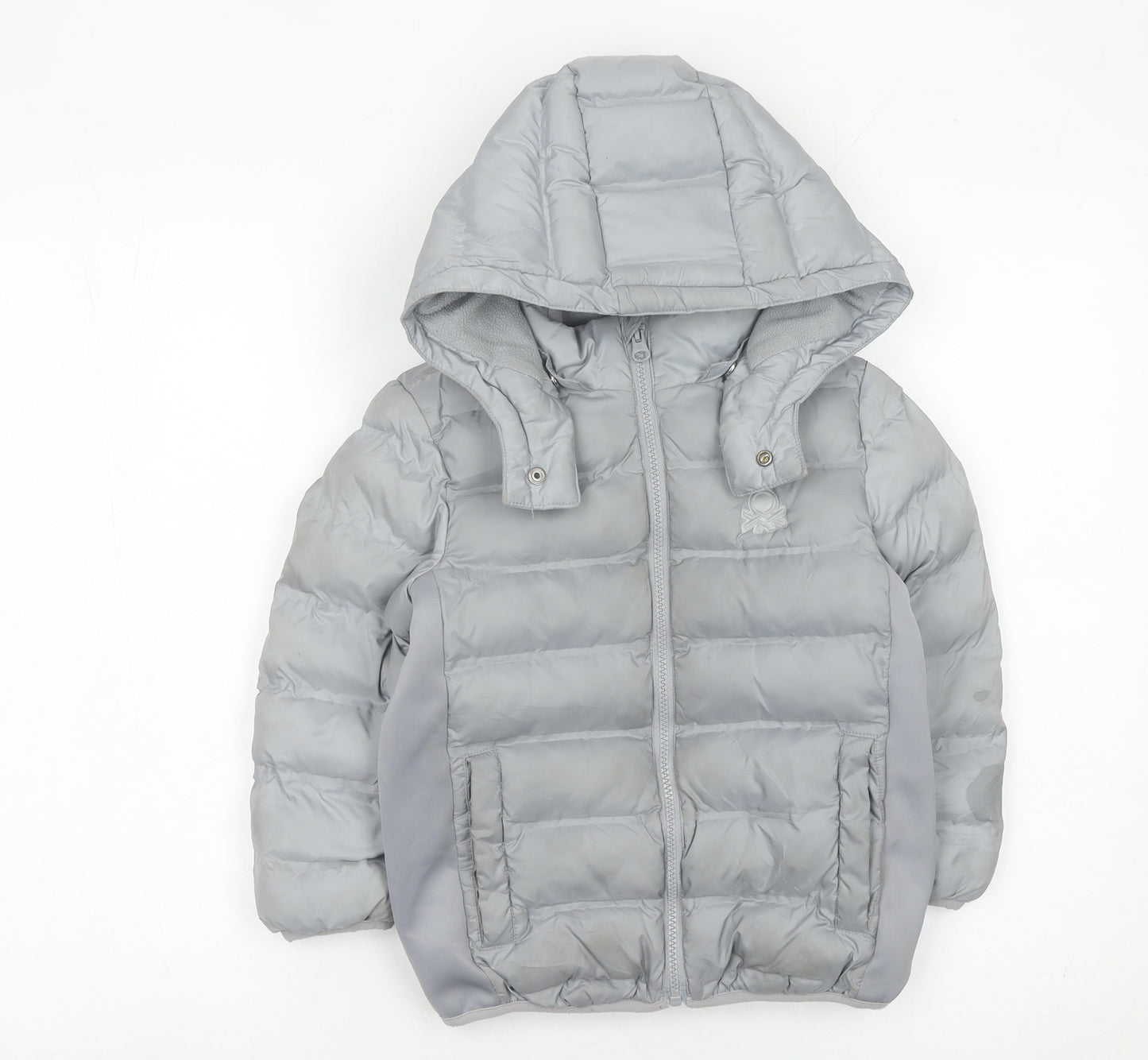 United Colors of Benetton Boys Grey Puffer Jacket 4-5 Years Hooded Winter Coat