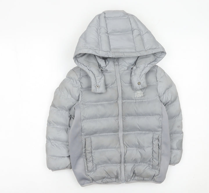 United Colors of Benetton Boys Grey Puffer Jacket 4-5 Years Hooded Winter Coat