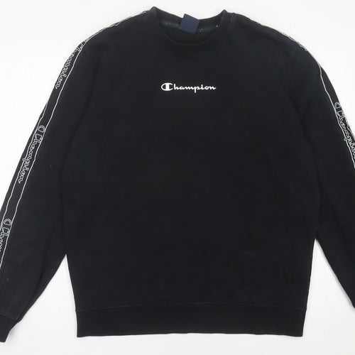 Champion Mens Black L Pullover Sweatshirt Logo Crewneck Regular Fit