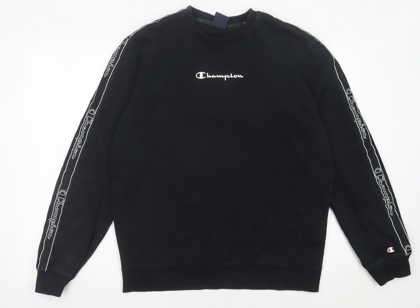 Champion Mens Black L Pullover Sweatshirt Logo Crewneck Regular Fit