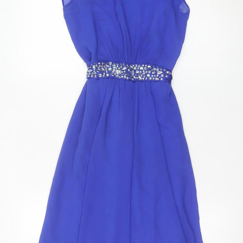 Coast Women’s Blue Beaded A-Line Formal Cocktail Dress UK 6