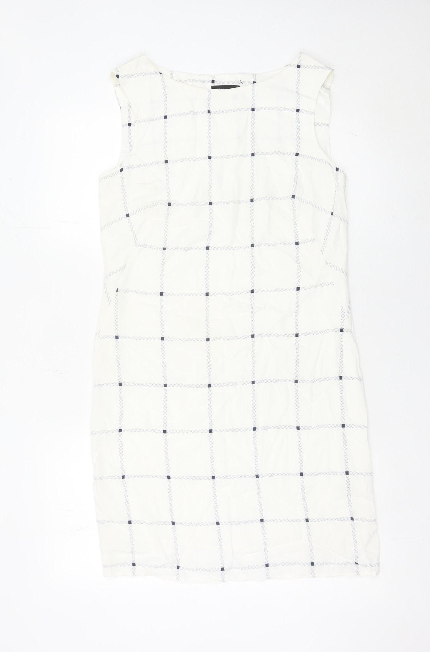 Marks and Spencer Women White Check Sheath Dress Size 8 Sleeveless