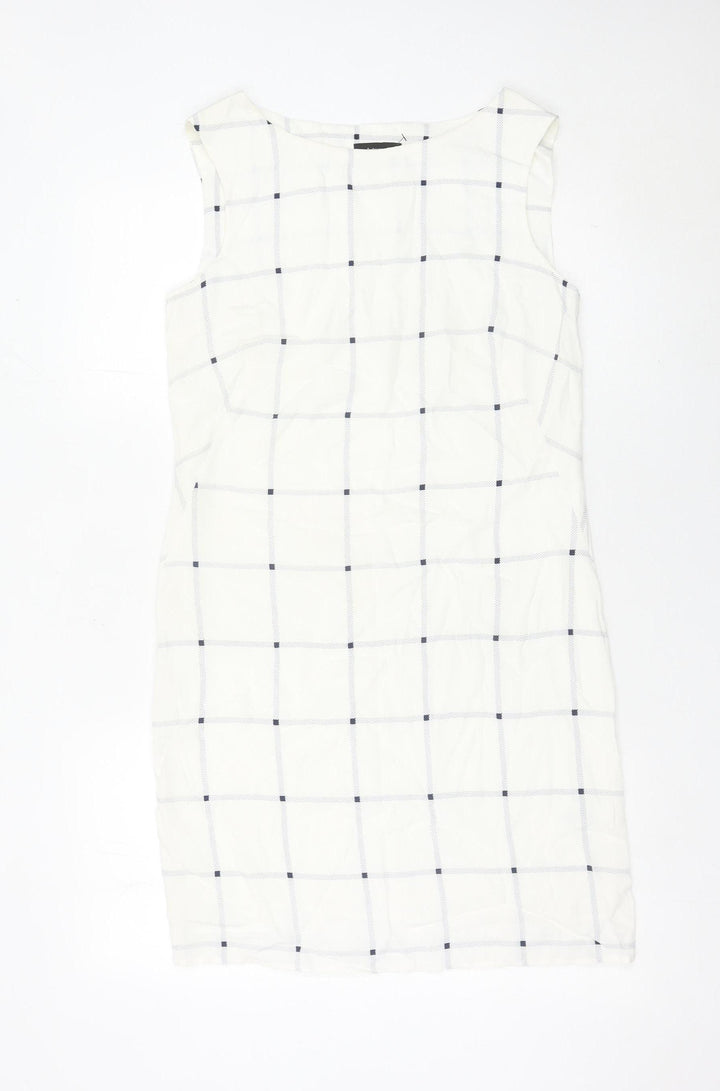 Marks and Spencer Women White Check Sheath Dress Size 8 Sleeveless
