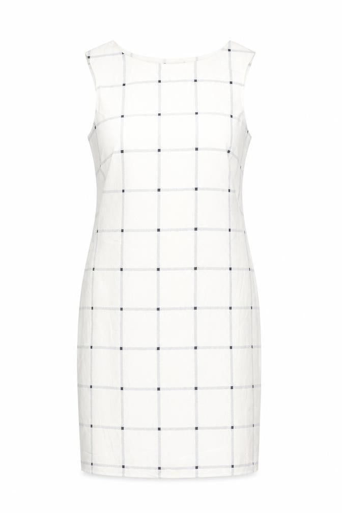 Marks and Spencer Women White Check Sheath Dress Size 8 Sleeveless