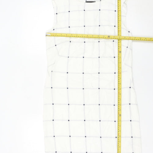 Marks and Spencer Women White Check Sheath Dress Size 8 Sleeveless