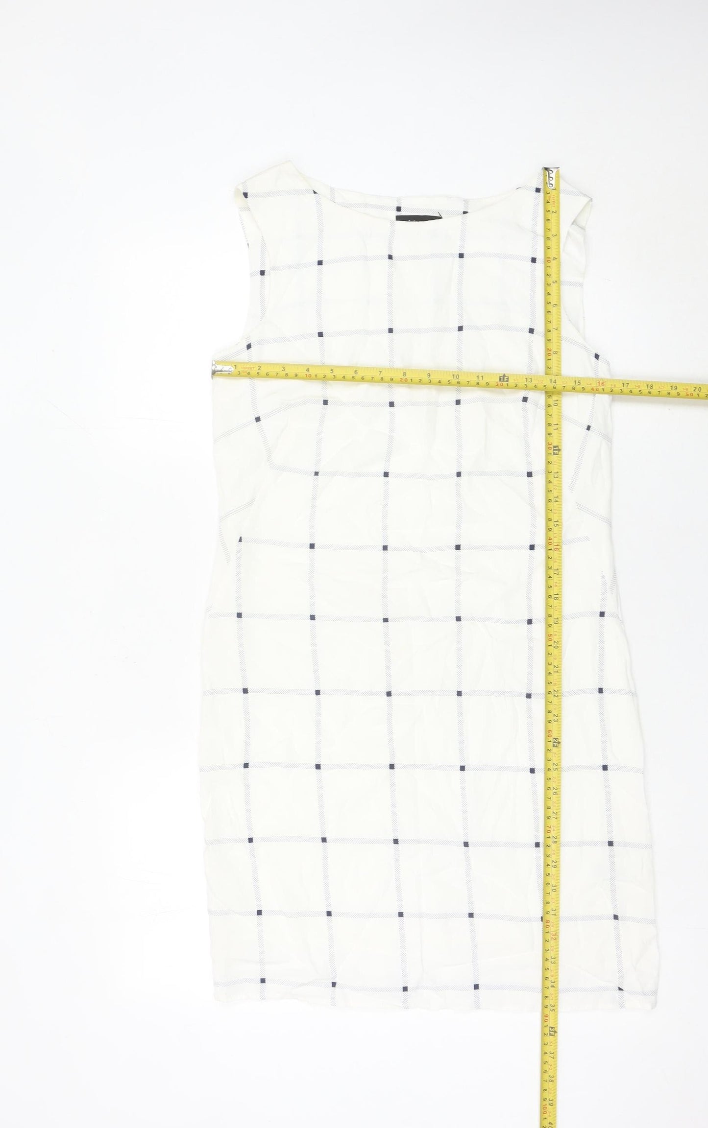 Marks and Spencer Women White Check Sheath Dress Size 8 Sleeveless