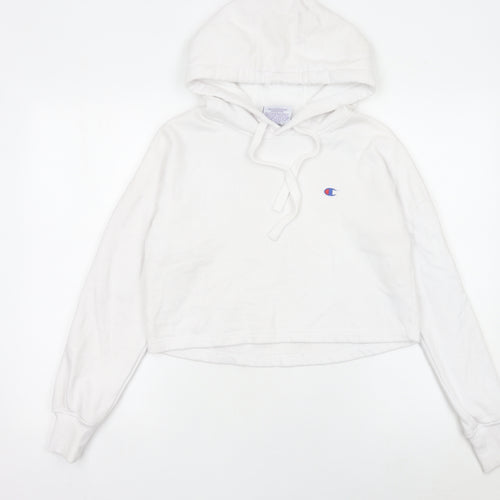 Champion Womens White XS Pullover Hoodie Logo Print Long Sleeve