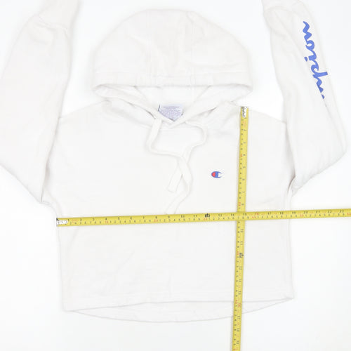 Champion Womens White XS Pullover Hoodie Logo Print Long Sleeve