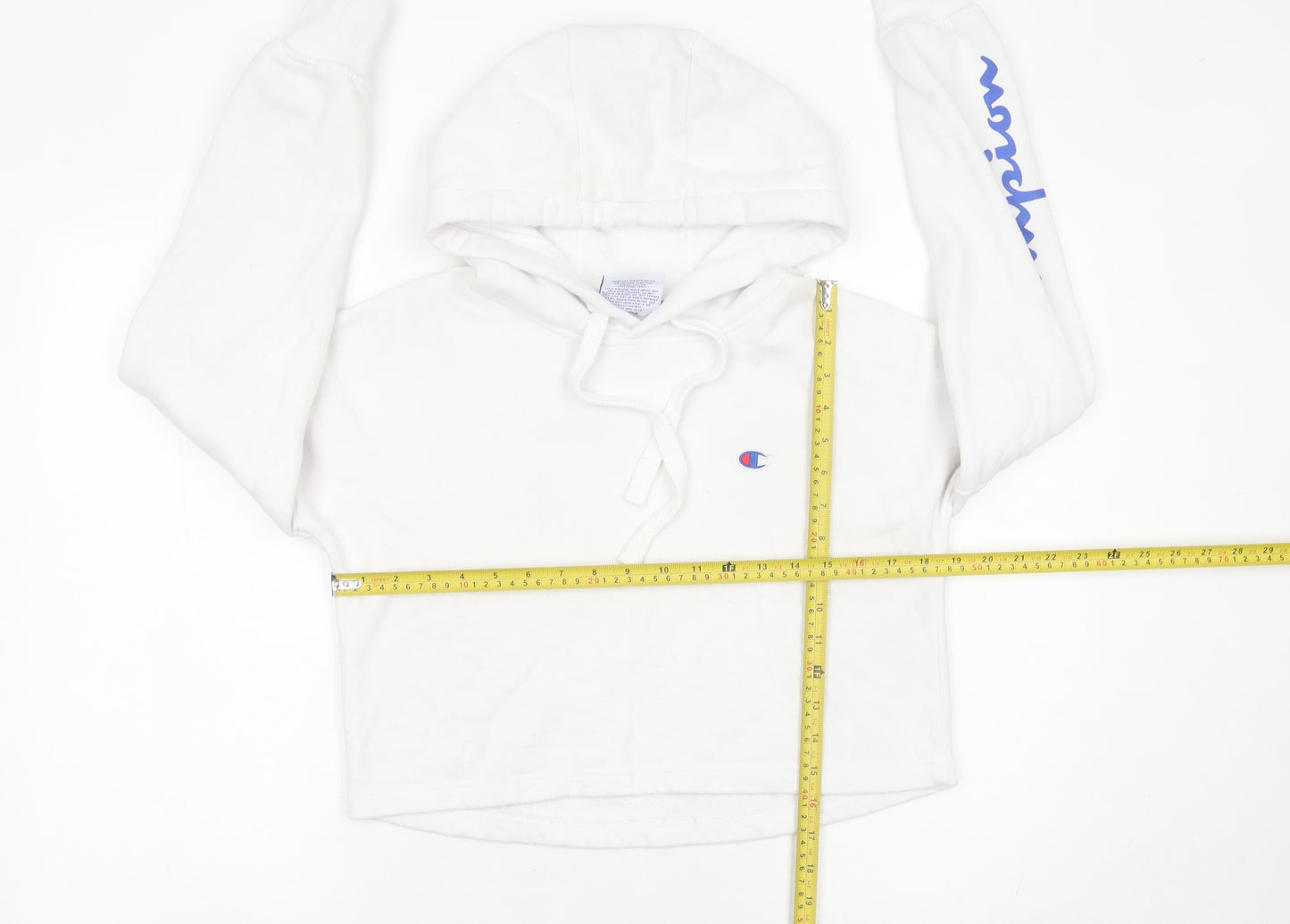 Champion Womens White XS Pullover Hoodie Logo Print Long Sleeve