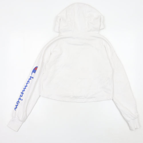 Champion Womens White XS Pullover Hoodie Logo Print Long Sleeve