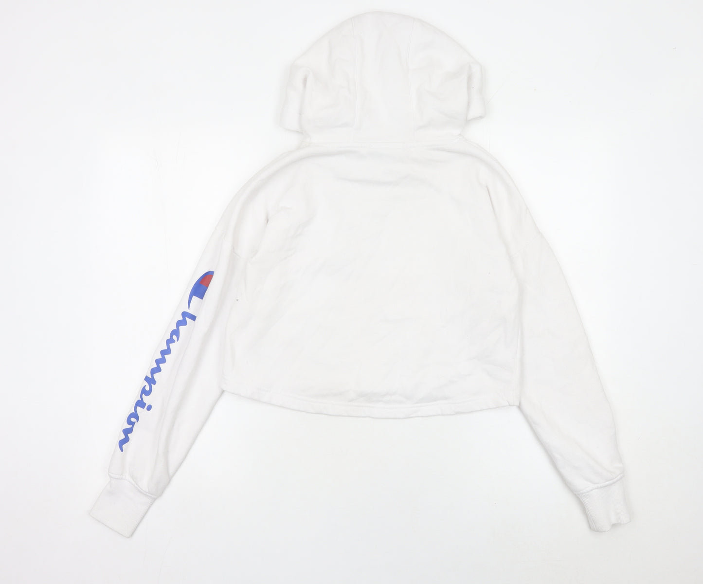 Champion Womens White XS Pullover Hoodie Logo Print Long Sleeve