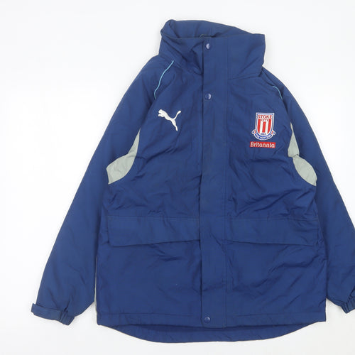 Puma Boys Blue Football Hooded Jacket Coat Age 12 Years Lined Winter