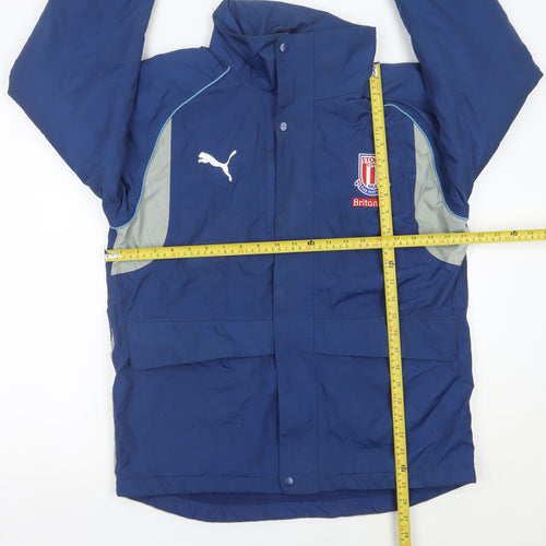 Puma Boys Blue Football Hooded Jacket Coat Age 12 Years Lined Winter