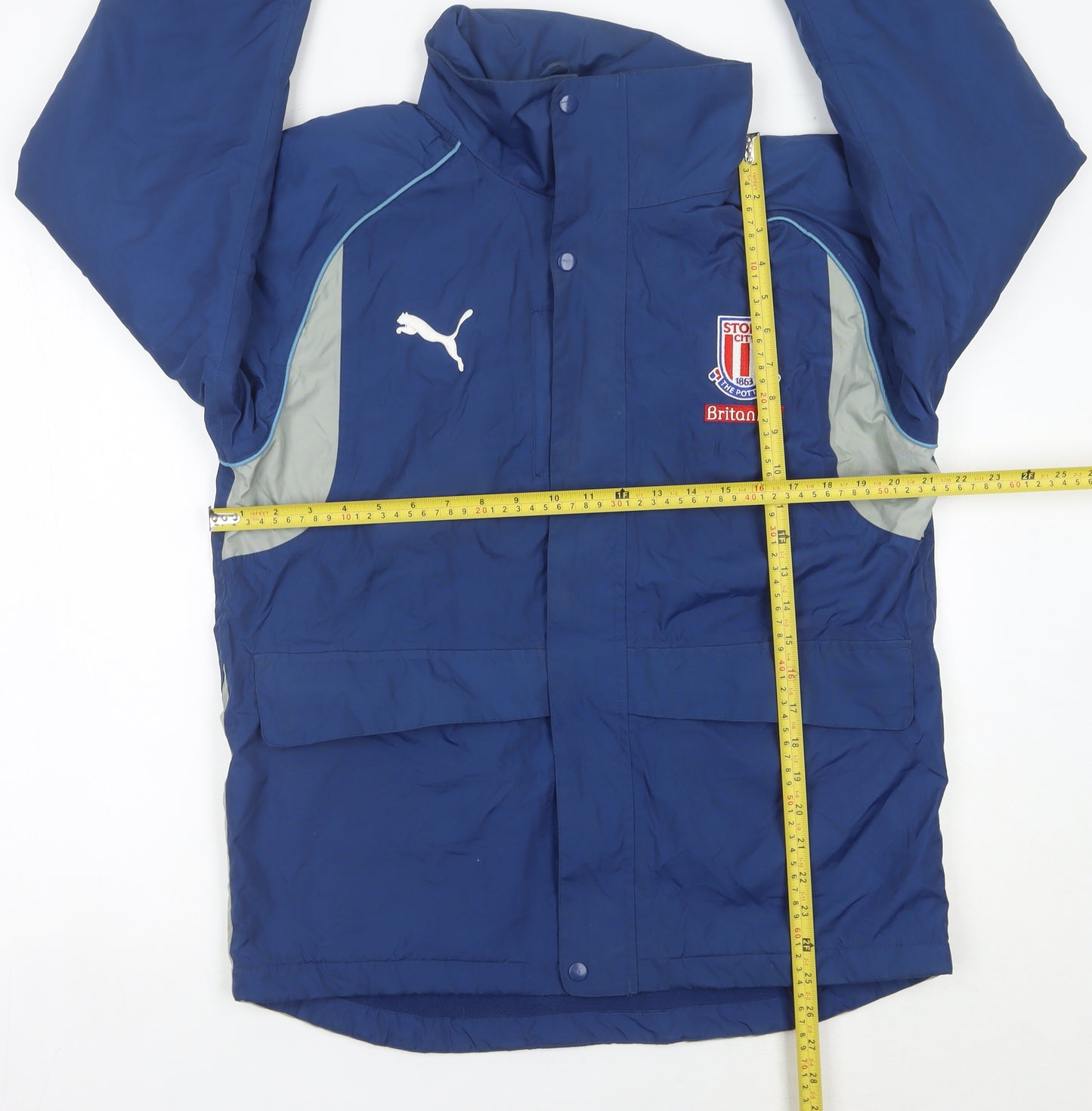 Puma Boys Blue Football Hooded Jacket Coat Age 12 Years Lined Winter