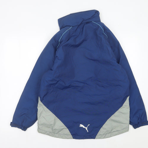 Puma Boys Blue Football Hooded Jacket Coat Age 12 Years Lined Winter