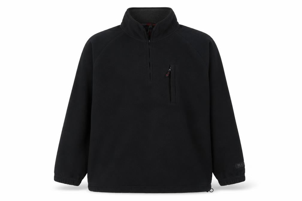 Front view of Maine New England men’s black fleece 1/4 zip pullover sweatshirt l
