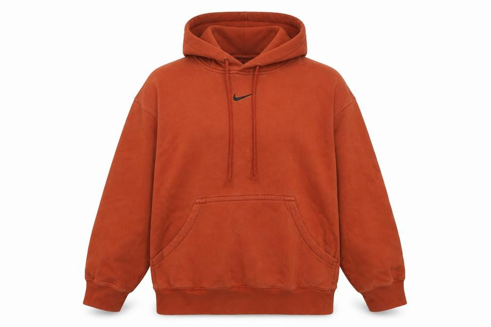 Front view of Nike men’s brown pullover hoodie small logo regular fit