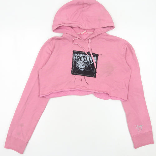 Roxy Women’s Pink Cropped Hoodie Size 10 Graphic Logo Cotton