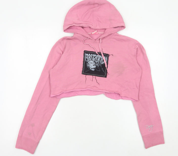 Roxy Women’s Pink Cropped Hoodie Size 10 Graphic Logo Cotton