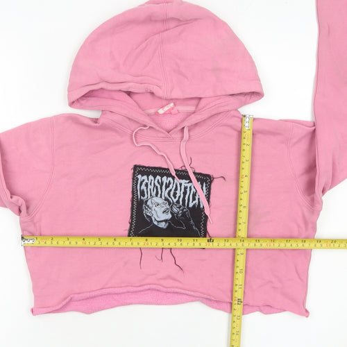 Roxy Women’s Pink Cropped Hoodie Size 10 Graphic Logo Cotton