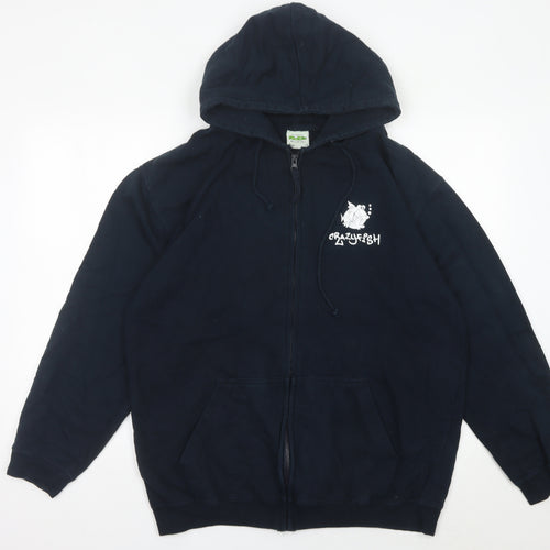 AWDis Men’s Blue Full Zip Hoodie L Logo Graphic Cotton Blend