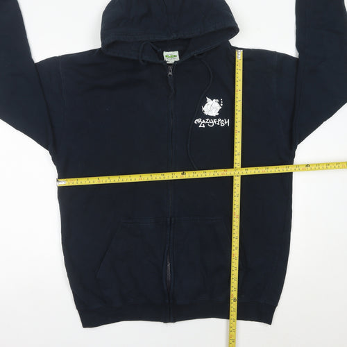 AWDis Men’s Blue Full Zip Hoodie L Logo Graphic Cotton Blend