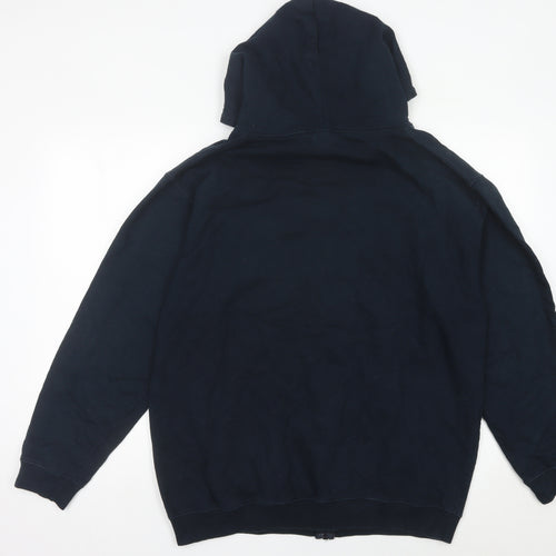 AWDis Men’s Blue Full Zip Hoodie L Logo Graphic Cotton Blend