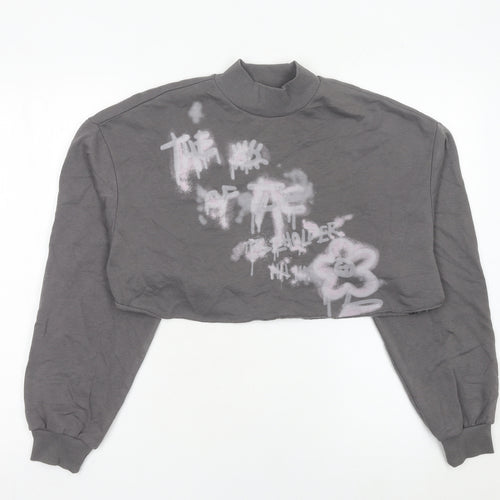 H&M Divided Women’s Grey Cropped Sweatshirt S Graffiti Print