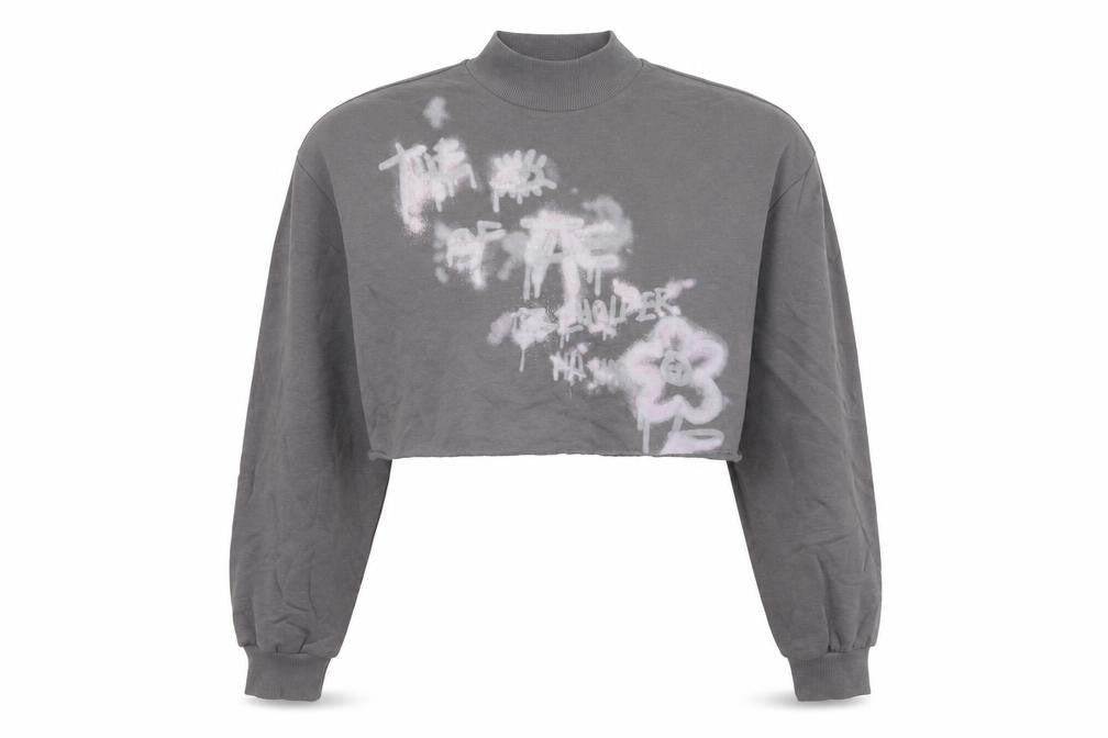 Front view of H&M Divided Women’s Grey Cropped Sweatshirt S Graffiti Print