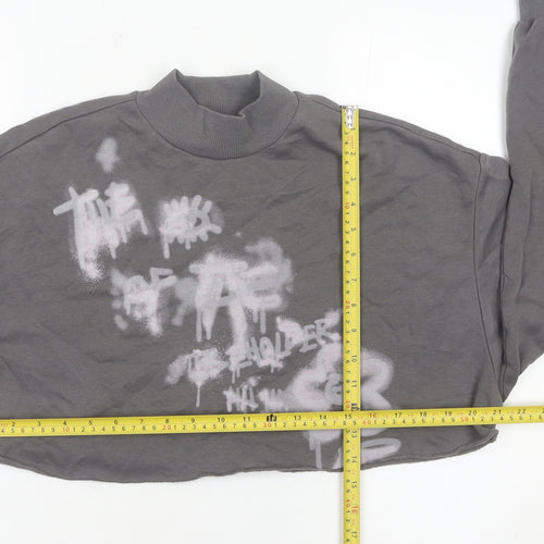 H&M Divided Women’s Grey Cropped Sweatshirt S Graffiti Print