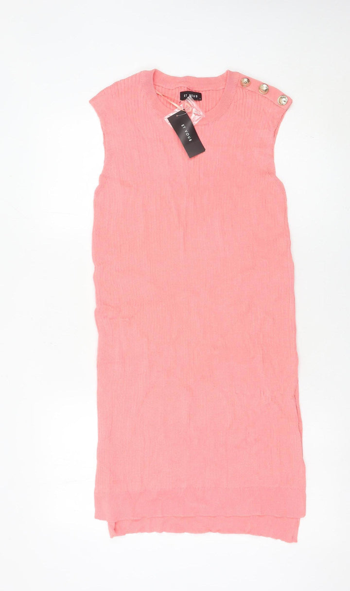 Et Vous Women’s Pink Knit Shift Dress Size M Sleeveless Round Neck