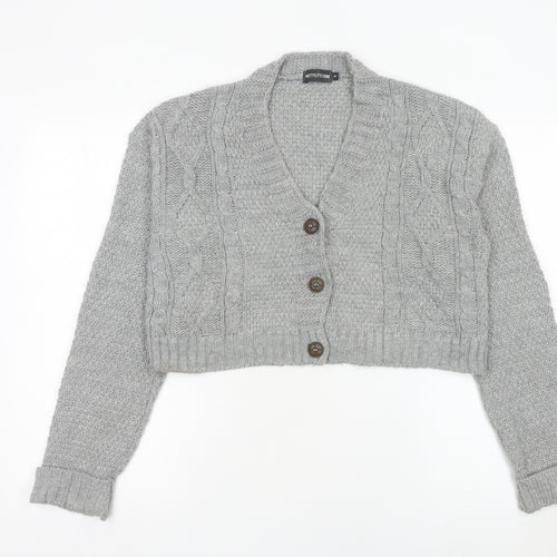 PrettyLittleThing Women’s Grey Cable-Knit Cardigan Size 10