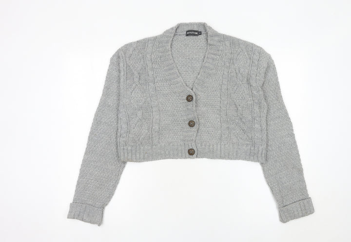 PrettyLittleThing Women’s Grey Cable-Knit Cardigan Size 10