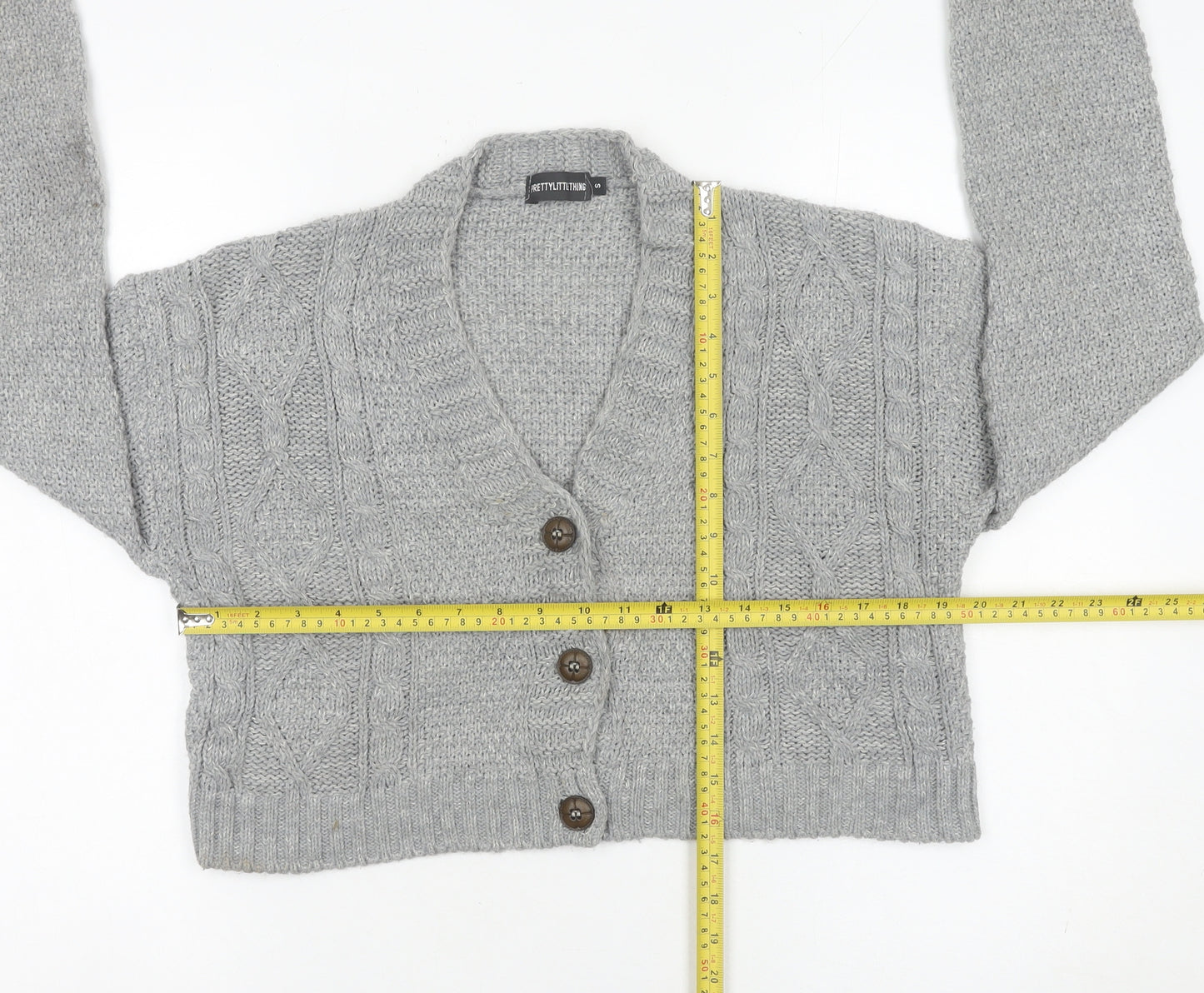 PrettyLittleThing Women’s Grey Cable-Knit Cardigan Size 10