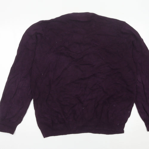 Marks and Spencer Mens Purple 2XL Cotton V-Neck Jumper