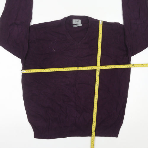 Marks and Spencer Mens Purple 2XL Cotton V-Neck Jumper