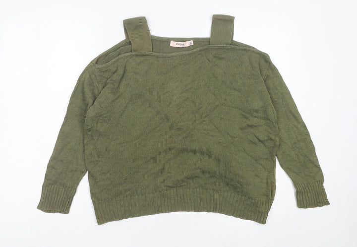 JustFab Women’s Green Cold Shoulder Knit Jumper Size M
