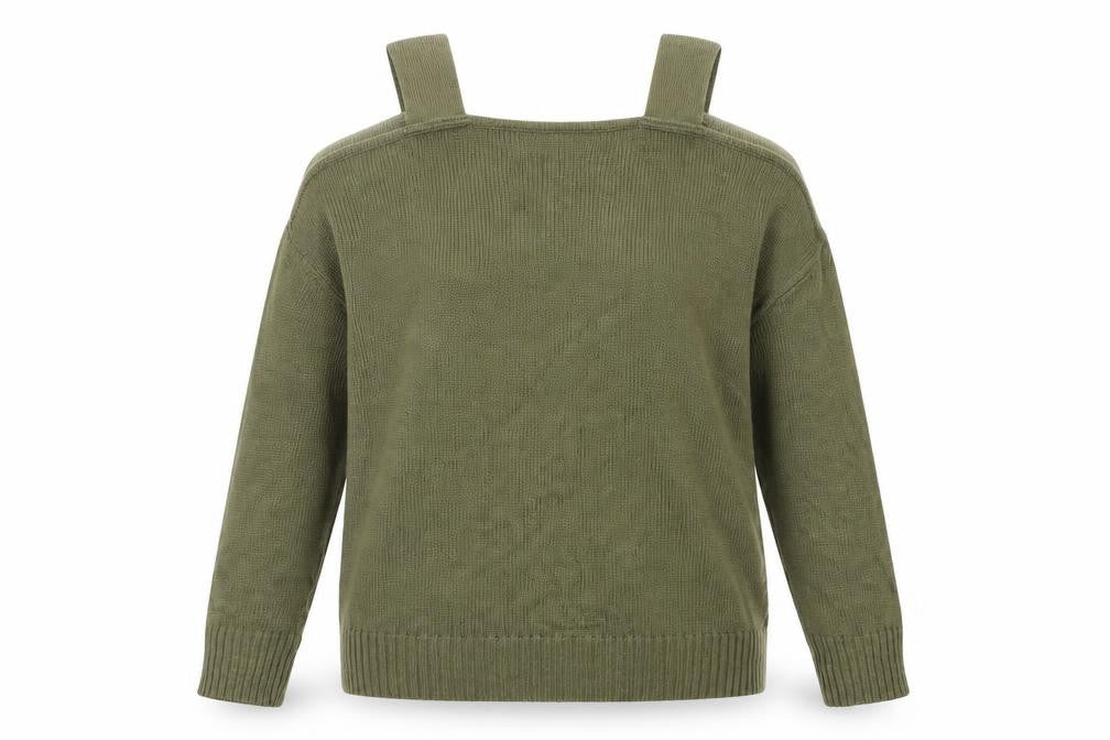 Front view of JustFab Women’s Green Cold Shoulder Knit Jumper, size M
