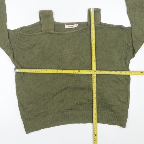 JustFab Women’s Green Cold Shoulder Knit Jumper Size M