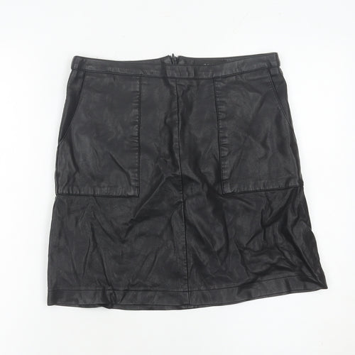 Next Womens Black Faux Leather Pencil Skirt Size 8 Knee Length