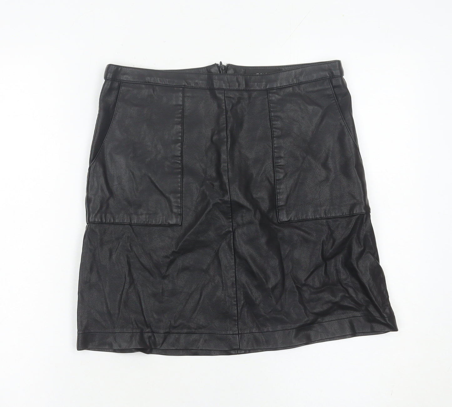 Next Womens Black Faux Leather Pencil Skirt Size 8 Knee Length