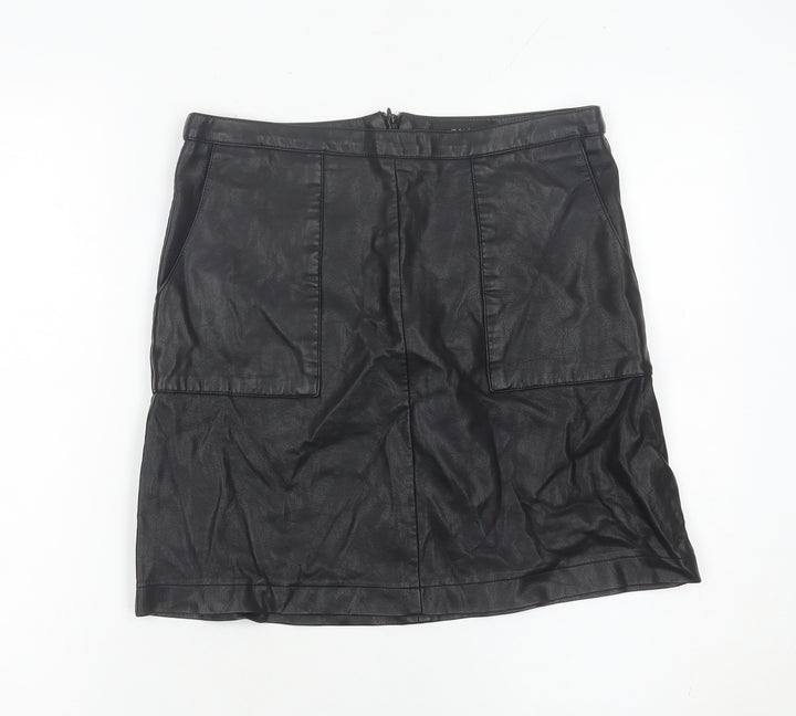 Next Womens Black Faux Leather Pencil Skirt Size 8 Knee Length